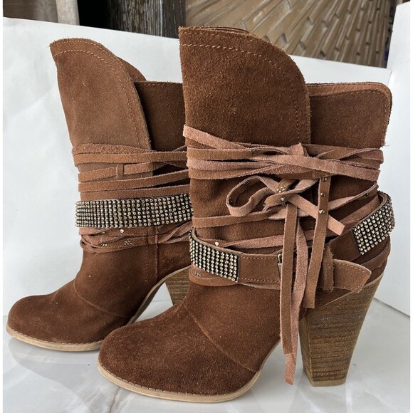 Naughty Monkey Santa Anna Leather Suede Ankle Boots Sz 9 Heels Western Wmn - Picture 4 of 12